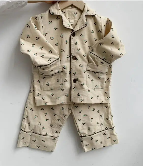 Cartoon Bear Kids Pajama Set – Soft Cotton Two-Piece Sleepwear for Boys & Girls, Comfortable Spring & Autumn Home Clothing