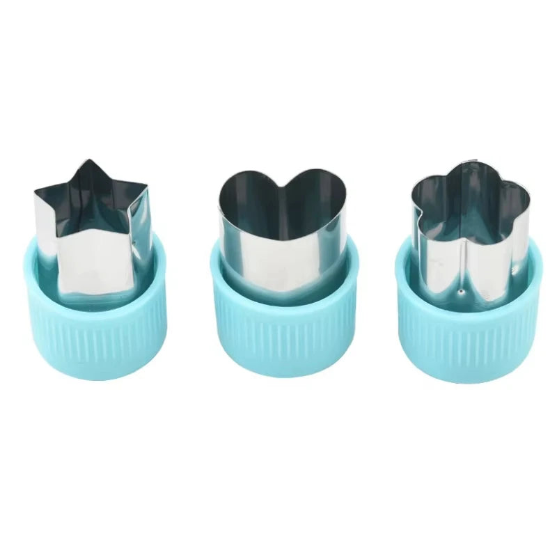 3PCS Star & Heart Shape Vegetable Cutters – Stainless Steel Fruit & Vegetable Cookie Cutters with Plastic Handles, Portable Kitchen Cutting Tools
