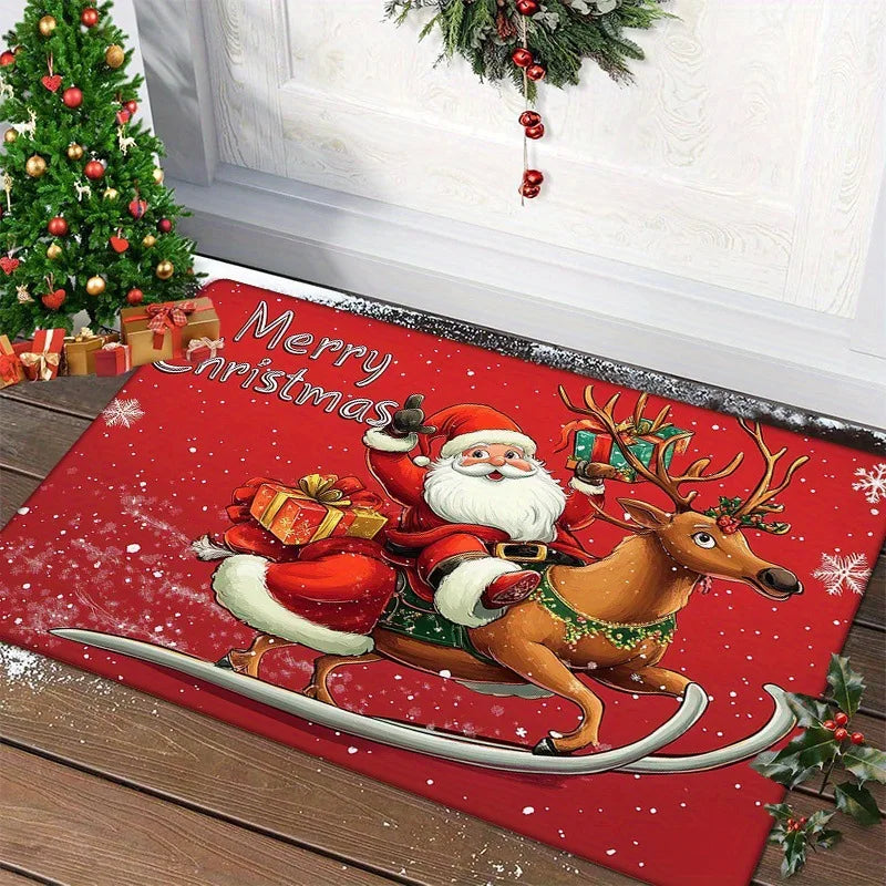Christmas Door Mat – Santa Claus & Gingerbread Holiday Welcome Rug for Indoor & Outdoor Home Décor