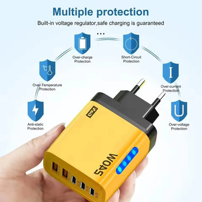 5-in-1 240W GaN Desktop Charger – 3PD + 2USB Fast Charging Adapter with 10A USB-C Cable for iPhone 17/16 Pro, Samsung & Laptops