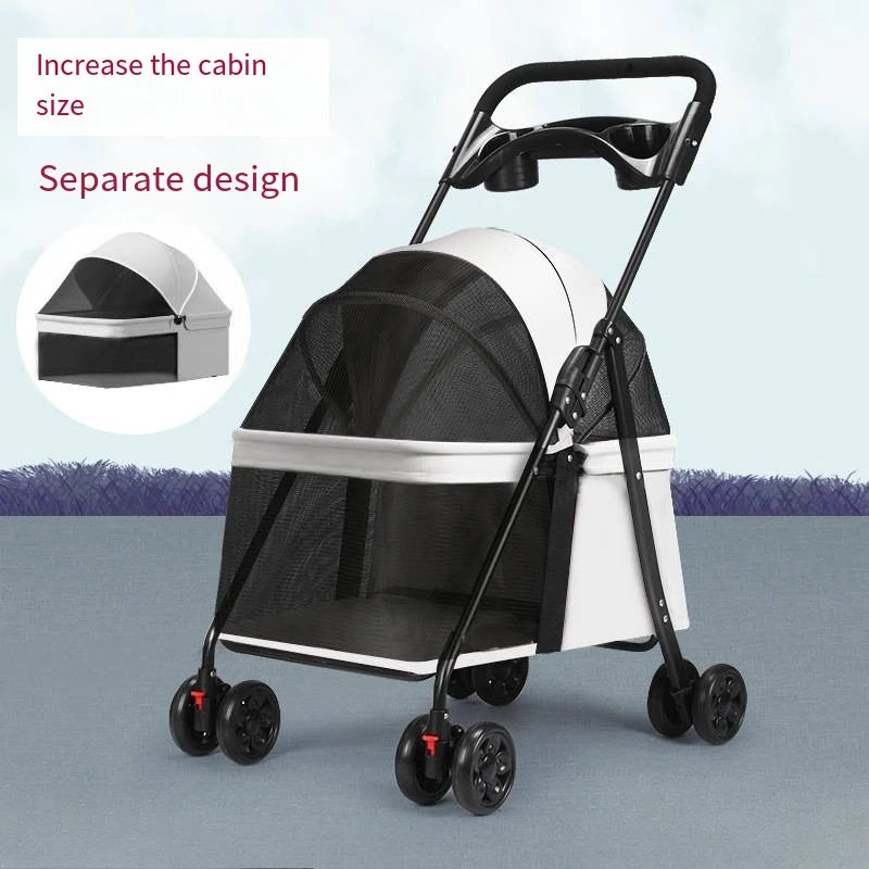 2-in-1 Foldable Pet Stroller Lightweight Dog & Cat Travel Cart with Large Cabin for Outdoor Use