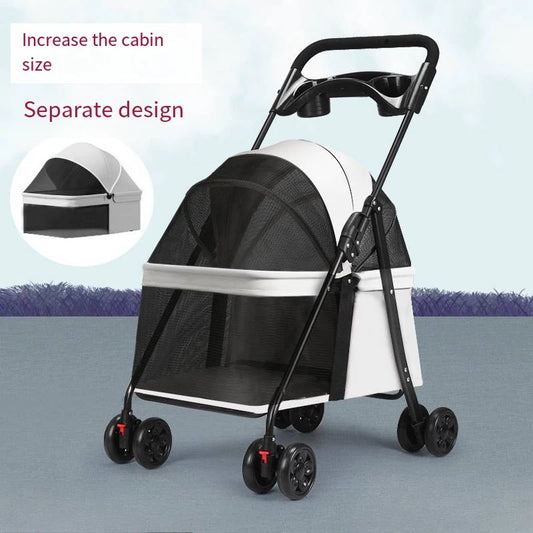 Cochecito plegable 2 en 1 para mascotas, carrito de viaje ligero para perros y gatos con cabina grande para uso en exteriores