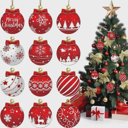 12/24PCS Wooden Christmas Ball Ornaments – Hanging Pendant Decorations for Christmas Parties, Yard, Tree & Holiday Home Decor