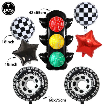 Racing Car Birthday Party Decorations – Race Car, Tire Wheel, Traffic Cone & Checkered Balloons for Kids' Racing-Themed Parties