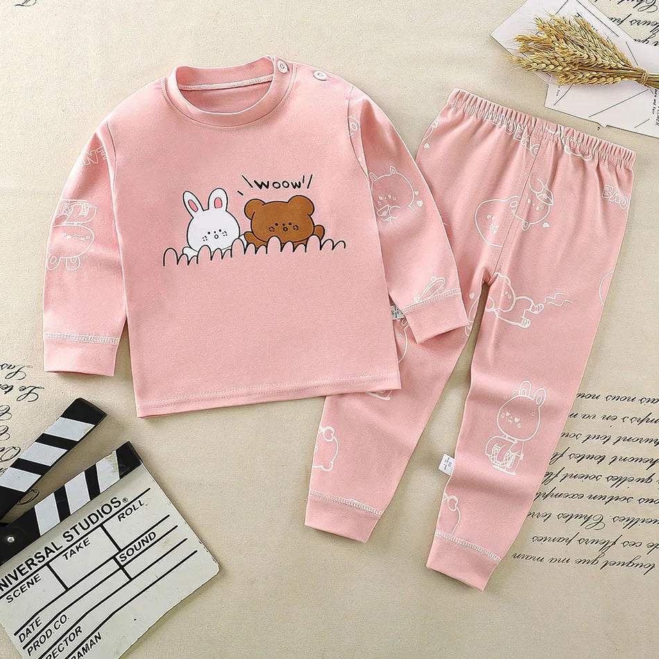 Conjunto de pijama de algodón para niños – Ropa de dormir de dibujos animados de otoño invierno para niños y niñas, conjunto de ropa de descanso suave para niños, ropa de noche acogedora y conjunto para el hogar para un sueño cómodo