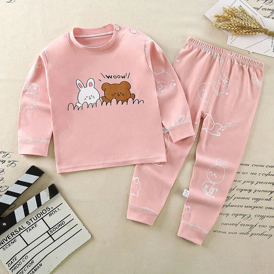 Cotton Kids Pajamas Set – Boys & Girls Autumn Winter Cartoon Sleepwear, Soft Children’s Loungewear Set, Cozy Night Clothes & Home Wear Outfit for Comfortable Sleeping