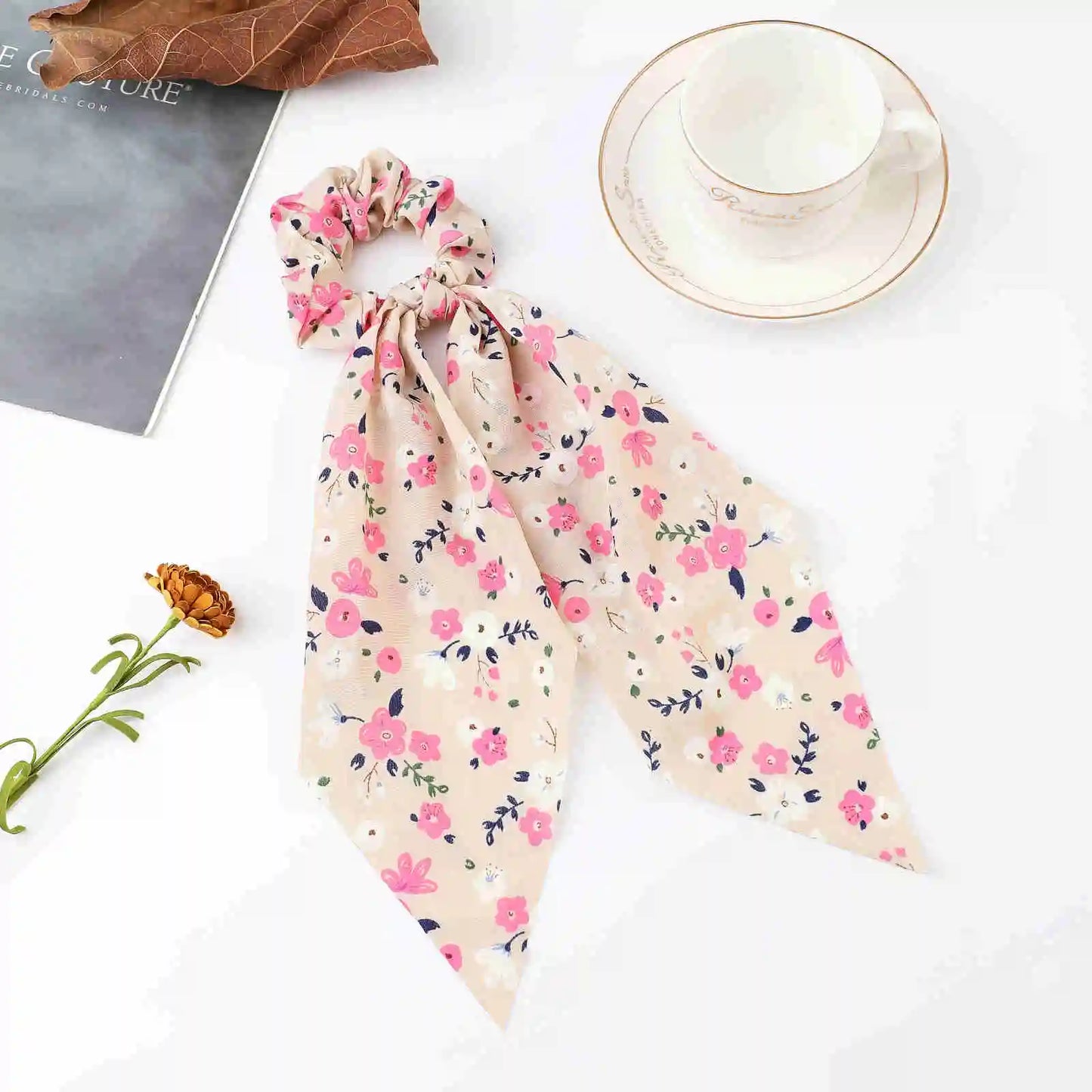 Korean Dots Scrunchie Hair Tie – Long Scarf Ponytail Elastic Hair Band for Women | Sweet Fashion Hair Accessories