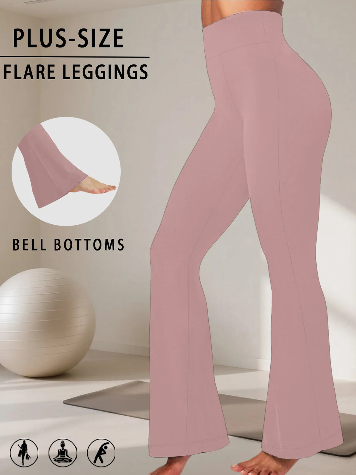 Plus Size Women's High-Rise Flared Leggings – Comfortable Yoga & Workout Pants with Supportive High Waist and Stylish Bell-Bottom Design
