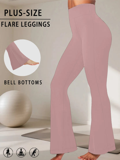 Plus Size Women's High-Rise Flared Leggings – Comfortable Yoga & Workout Pants with Supportive High Waist and Stylish Bell-Bottom Design