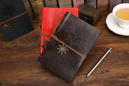 Retro Spiral Leather Notebook – Vintage Pirate Journal with Refillable Pages