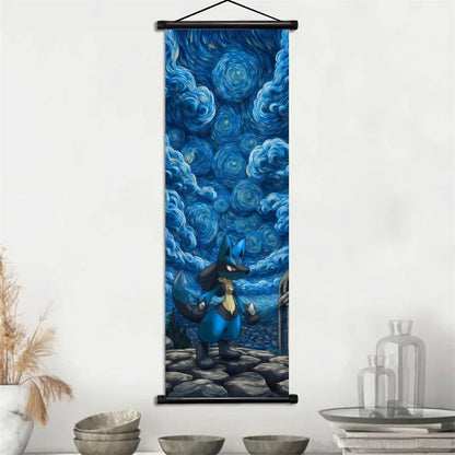 Pokémon Gengar, Squirtle y Mimikyu Noche Estrellada – Lienzo Decorativo Enrollable para Pared – Regalo para Decoración del Hogar