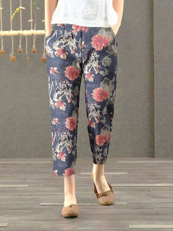 Pantalones Harlan de Verano para Mujer de Lino y Algodón, de Cintura Alta, Sueltos, Delgados, Estampados, Informales, tipo Farol, de Nueve Puntos con Bolsillos