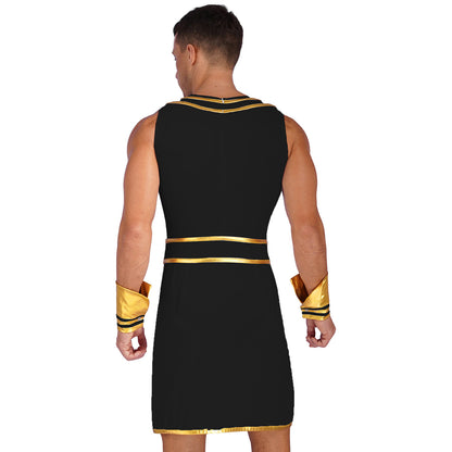 Men’s Ancient Greek & Egyptian Pharaoh Cosplay Costume – Metallic Shiny Toga Robe with Sleeves for Halloween & Roleplay