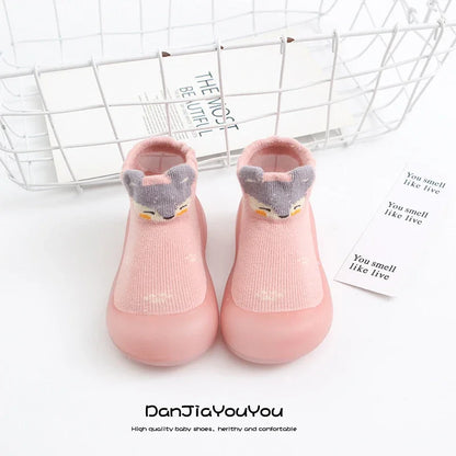 Zapatos y calcetines primeros pasos para bebés – Bonitas zapatillas de dibujos animados para bebés con suela de goma suave para niños y niñas