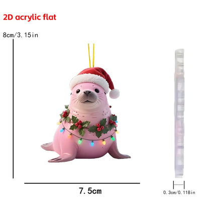 Christmas Animal Series 2D Acrylic Hanging Ornaments – Flat Xmas Tree Decorations for Party, Home, Backpack & Keychain Accessories