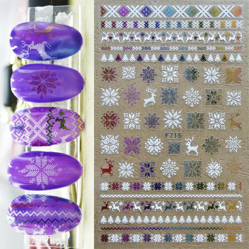 3D Christmas Nail Art Stickers – Snowflake & Winter Tree Nail Decals for Nail Tips Decoration