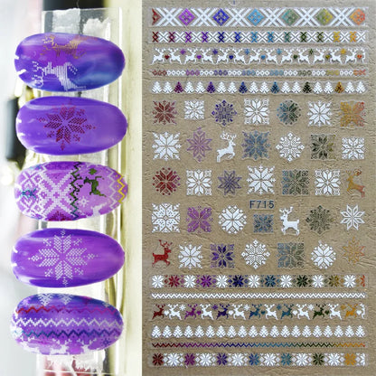 3D Christmas Nail Art Stickers – Snowflake & Winter Tree Nail Decals for Nail Tips Decoration