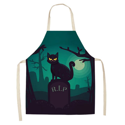 Cute Cartoon Cat Kitchen Apron – Linen Baking & Cooking Apron for Women, Men & Kids, Kitchen Accessories