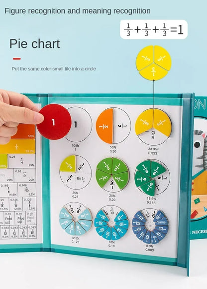 Livre d'apprentissage des fractions magnétiques Montessori – Jouet éducatif en bois pour enfants, compétences en arithmétique