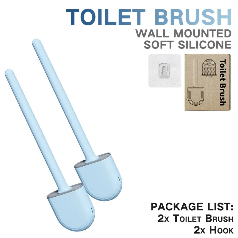 Juego de escobillas de inodoro de silicona – Limpiador de inodoro montado en la pared, kit moderno de cepillo de limpieza para WC, cepillo de silicona flexible con soporte de almacenamiento para baño y accesorios