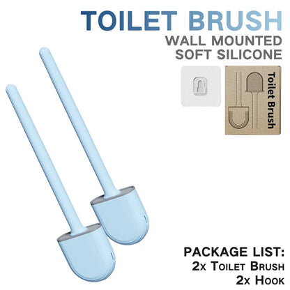 Juego de escobillas de inodoro de silicona – Limpiador de inodoro montado en la pared, kit moderno de cepillo de limpieza para WC, cepillo de silicona flexible con soporte de almacenamiento para baño y accesorios