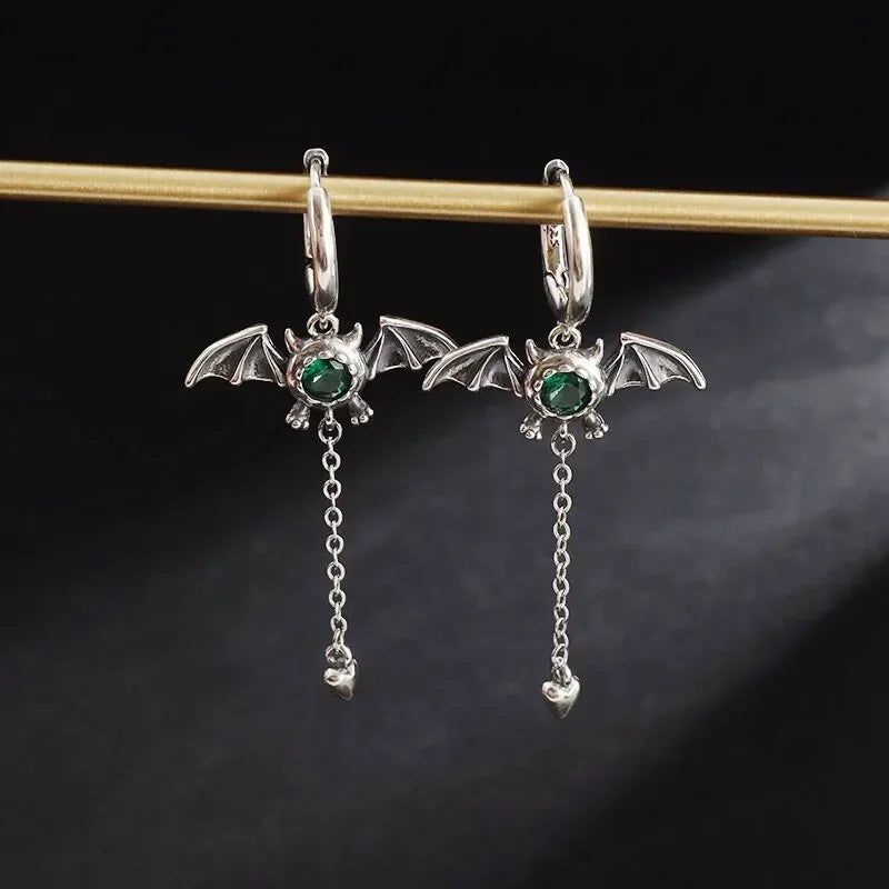 Gothic Bat Zircon Earrings – Dark Night Punk Rock Hip Hop Jewelry for Men & Women, Fashion Statement Earrings & Alternative Accessories
