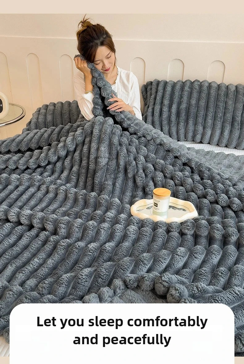 Manta Suave de Felpa de Conejo Artificial – Manta Gruesa Cálida para Sofá, Cama y Confort Otoñal