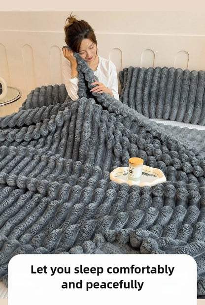 Manta Suave de Felpa de Conejo Artificial – Manta Gruesa Cálida para Sofá, Cama y Confort Otoñal