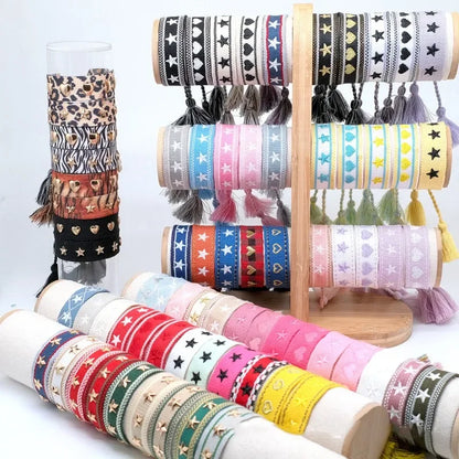 Pulsera de estrella bordada bohemia – Correa de muñeca tejida a mano con borlas para mujer | Regalo de joyería de moda étnica