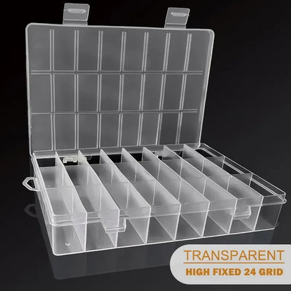Caja de Almacenamiento de Plástico con 24 Rejillas – Estuche Organizador con Compartimentos para Joyas, Pendientes, Cuentas y Piezas Pequeñas para Almacenamiento en el Hogar, Manualidades y Organización de Exhibiciones