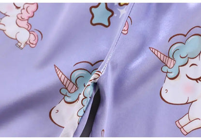 Conjunto de Pijama de Verano para Niñas – Conjunto de Pijama de Satén de Unicornio de Dibujos Animados de 2 Piezas | Ropa de Dormir Suave para Niños Pequeños con Aire Acondicionado