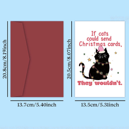 Funny Christmas Cat Greeting Card with Envelope – Festive Holiday Humor Card for Cat Lovers, Secret Santa & Christmas Parties