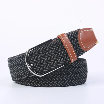 Ceinture élastique tressée unisexe en toile tissée, à boucle ardillon, pour jeans (107/120/130cm)