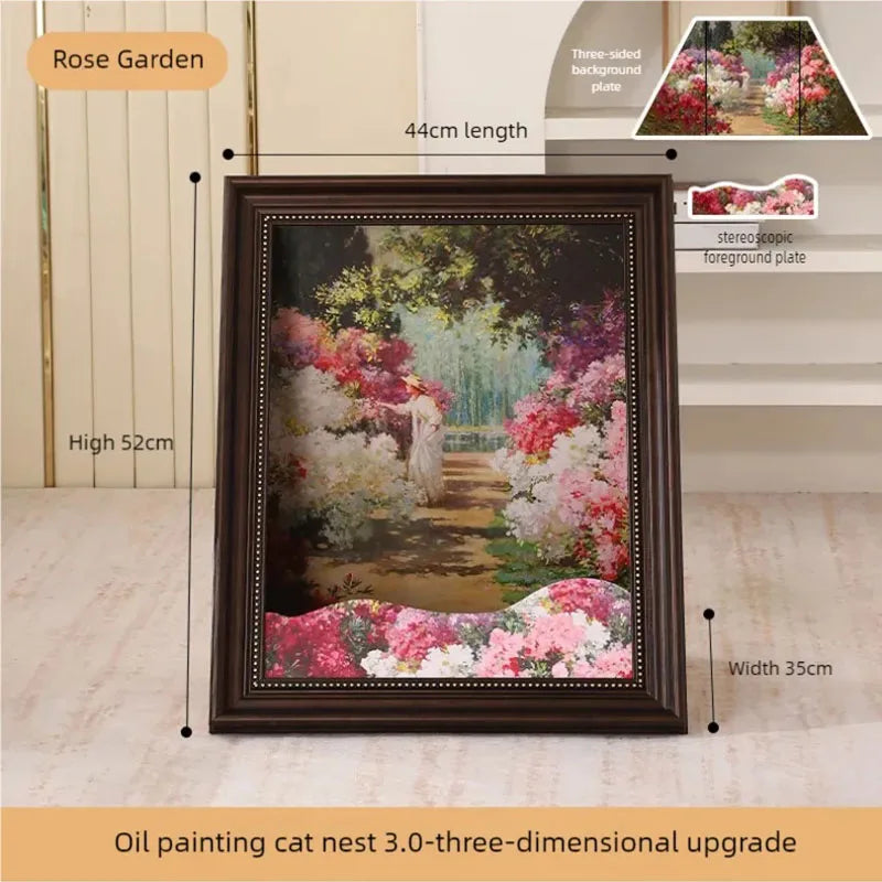 Mona Lisa-Inspired Cat Bed – Replaceable Oil Painting Design Cat Scratch Board & Photo Frame, Creative Wall Decor for Cat Lovers