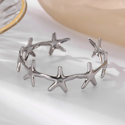 Stainless Steel Open Flower & Leaf Bangle Bracelet – Gold Geometric Cuff Bracelet for Women & Men | Minimalist Fashion Jewelry