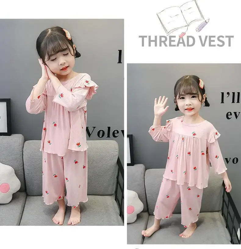 Conjunto de pijama para niños – Atuendo de dormir estampado de flores para bebés y niñas para las cuatro estaciones | Conjunto cómodo de ropa y de casa para niños