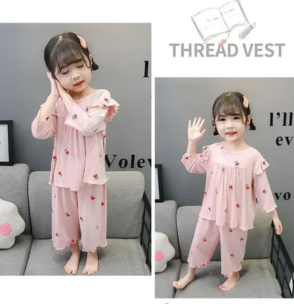 Conjunto de pijama para niños – Atuendo de dormir estampado de flores para bebés y niñas para las cuatro estaciones | Conjunto cómodo de ropa y de casa para niños