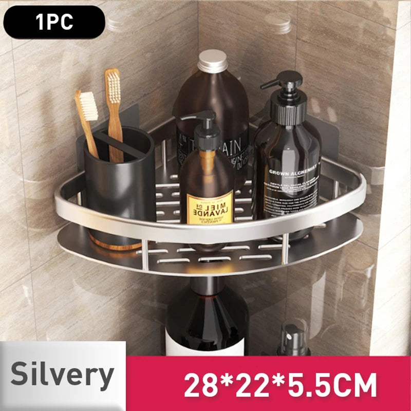 Estante de baño para montaje en pared sin taladros, organizador de almacenamiento de cocina para champú y artículos de tocador