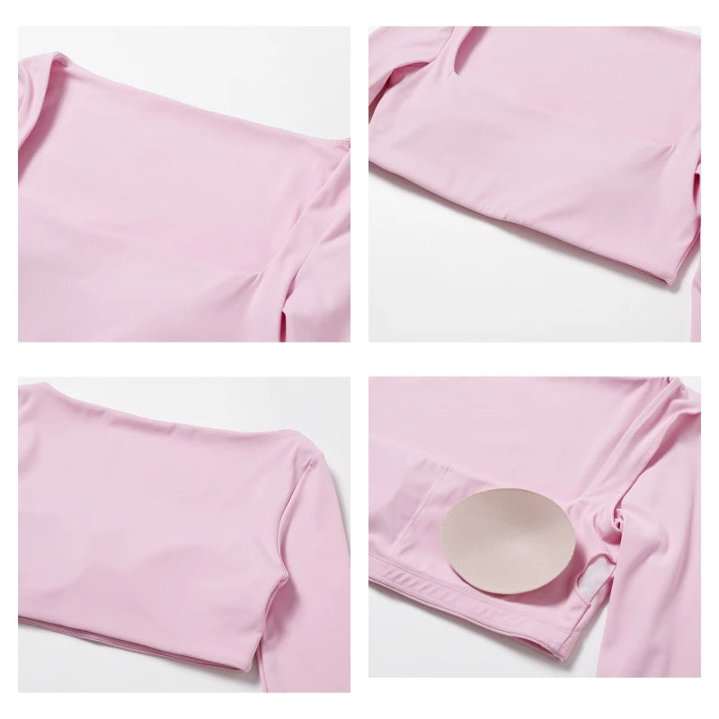 Women’s Square Neck Sports Crop Top – Long Sleeve Quick-Dry Gym Yoga Fitness Activewear