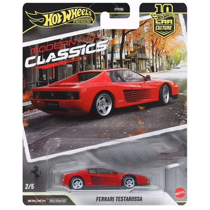 Hot Wheels Premium Modern Classics Voiture miniature moulée sous pression 1:64 – Toyota, Ferrari Testarossa, Porsche 993 GT2 et Mazda Modèle à collectionner
