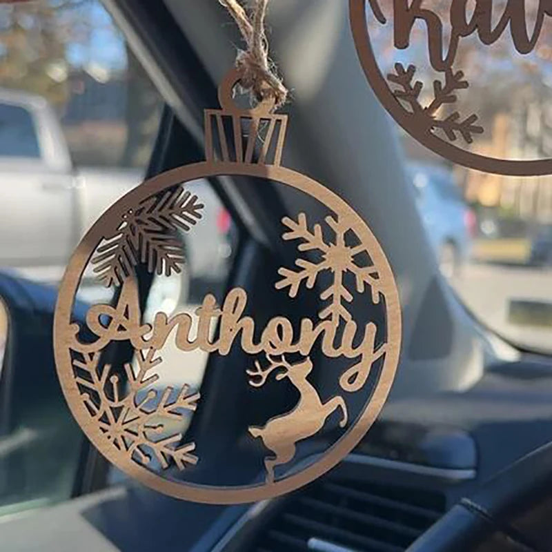 Personalized Wooden Christmas Tree Ornament – Custom Name Hanging Bauble Holiday Decoration Gift