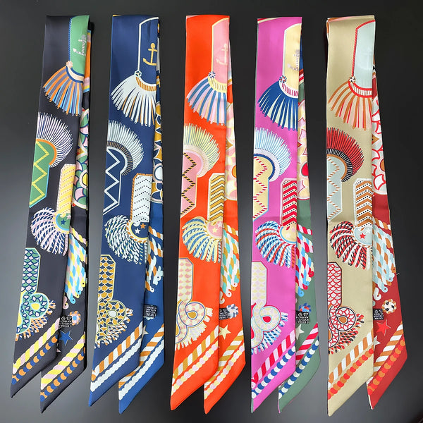 Luxury 100% Silk Twill Skinny Scarf Women Foulard Brand Design Bag Scarf Neckerchief Hair Headband