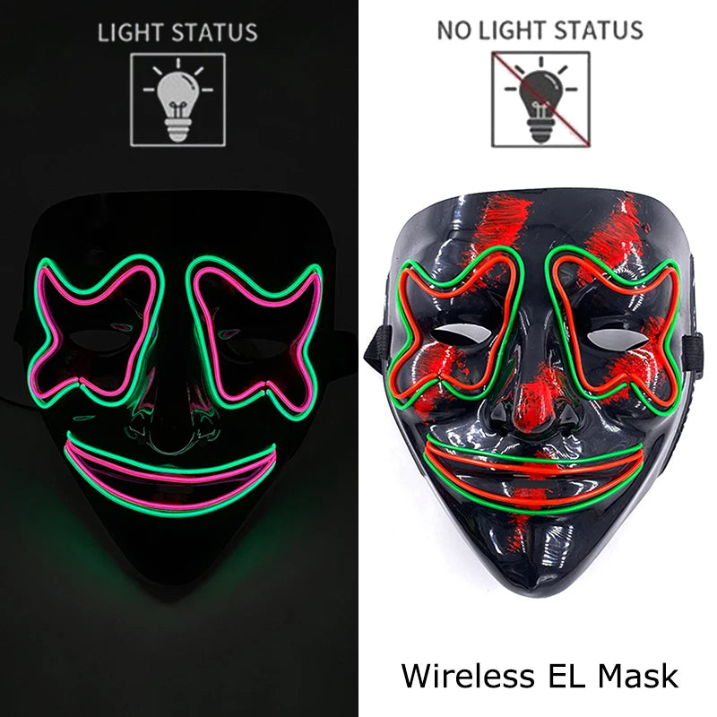 Masque LED sans fil Purge – Masque néon lumineux pour Halloween, fêtes et festivals