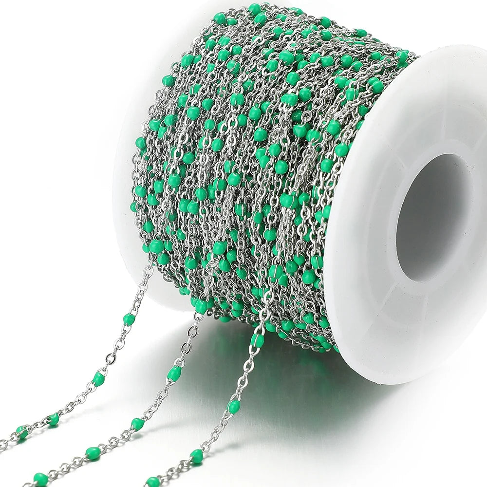 Cadena de eslabones de cuentas de esmalte dorado de acero inoxidable de 2M – Cadena DIY de aceite de goteo para collares, pulseras y suministros de fabricación de joyas