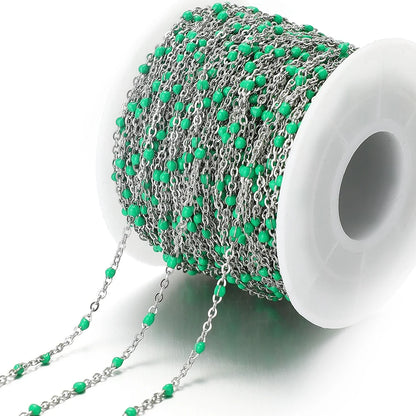 Cadena de eslabones de cuentas de esmalte dorado de acero inoxidable de 2M – Cadena DIY de aceite de goteo para collares, pulseras y suministros de fabricación de joyas