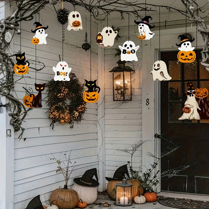 12PCS Cute Paper Halloween Ghost Decorations – Hanging Ghost Party Ornaments for Home, Room, Window & Halloween Party Decor