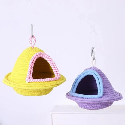Warm Handmade Woven Bird Cage Nest – Thickened Windproof Hanging Bed, Bite-Resistant Cozy Habitat for Parrots & Pet Birds