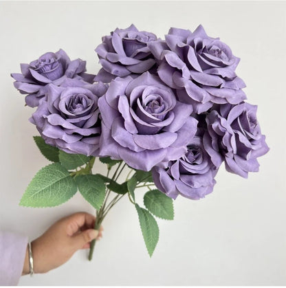 Ramo de rosas de diamantes de 9 cabezas – Rosas artificiales sintéticas con detalles de diamantes brillantes, arreglo floral realista para boda, decoración del hogar, sala de estar y regalo