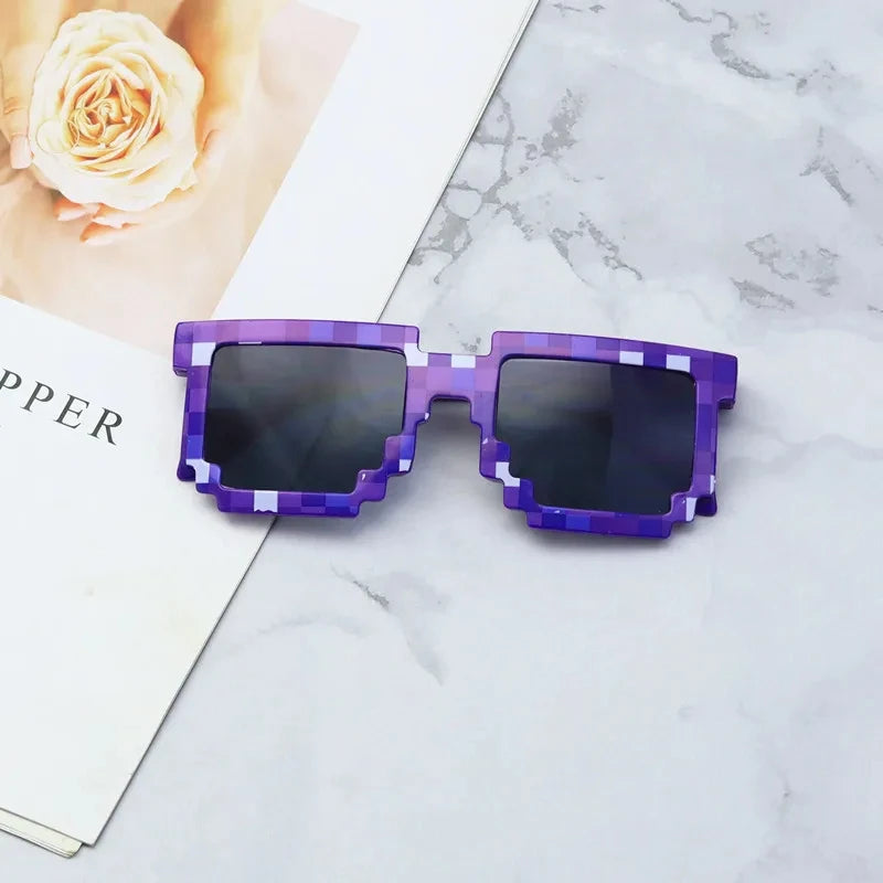 Funny Kids Pixel Sunglasses – Square Mosaic Cosplay Eyewear for Action Game-Themed Parties, Costume Accessories & Children's Gifts