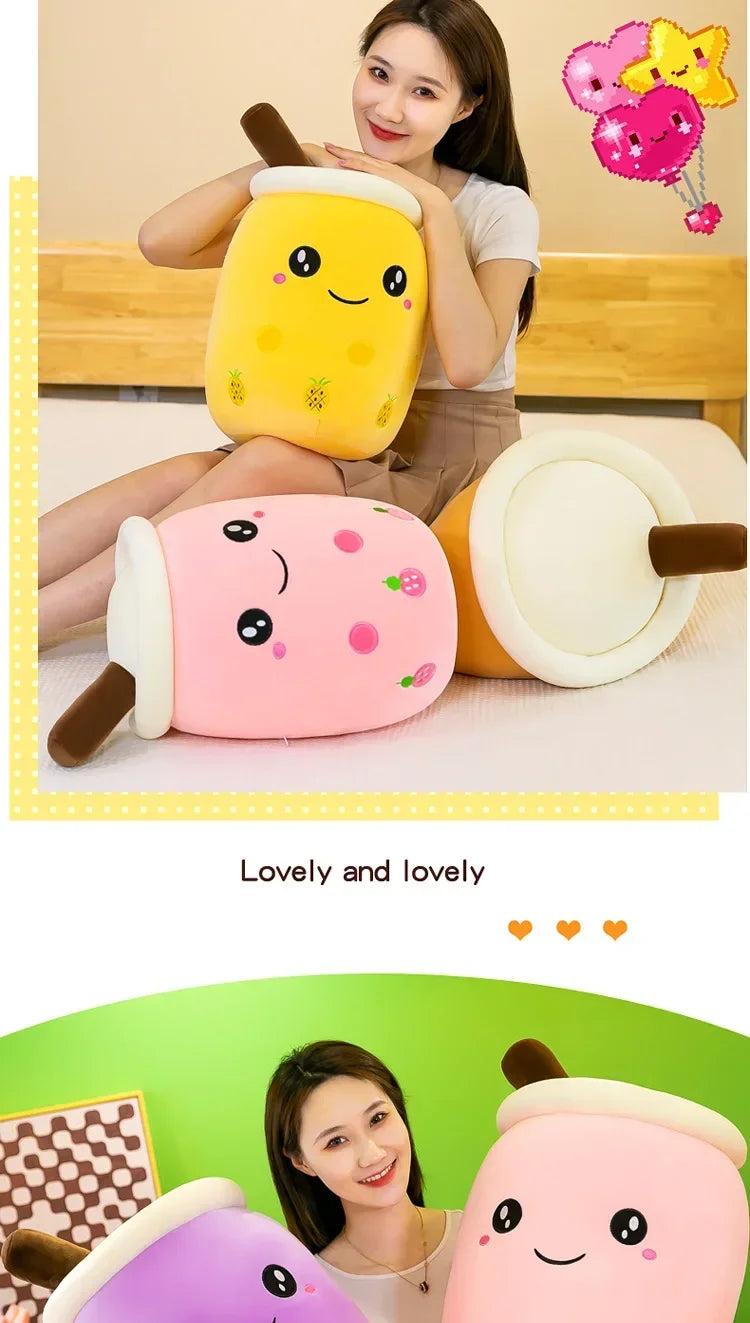 Giant Bubble Tea Plush Pillow – 22–70cm Squishy Milk Tea Boba Stuffed Toy Fruit Drink Bottle Decor Gift
